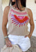 Meet your new golden hour favorite! This neutral sweater tank features a dreamy abstract sun print in shades of pink, orange, and purple — the prettiest pop of color against a soft, wearable base. It’s bold enough to stand out, yet neutral enough to pair with just about anything. Cable knit texture throughout adds cozy dimension, while the open knit detailing along the hem and top keeps it lightweight and breathable. Finished with scalloped edges along the sleeves and neckline.