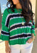 Classic with a fresh spring twist, this striped knit sweater by Entro is an easy piece to reach for on cooler spring days. Featuring a round neckline and ¾ length sleeves, it’s finished with subtle cable knit detailing that adds texture without feeling heavy. The green base is accented with black, blue, and white stripes, giving it a timeless look that pairs effortlessly with denim, trousers, or skirts.