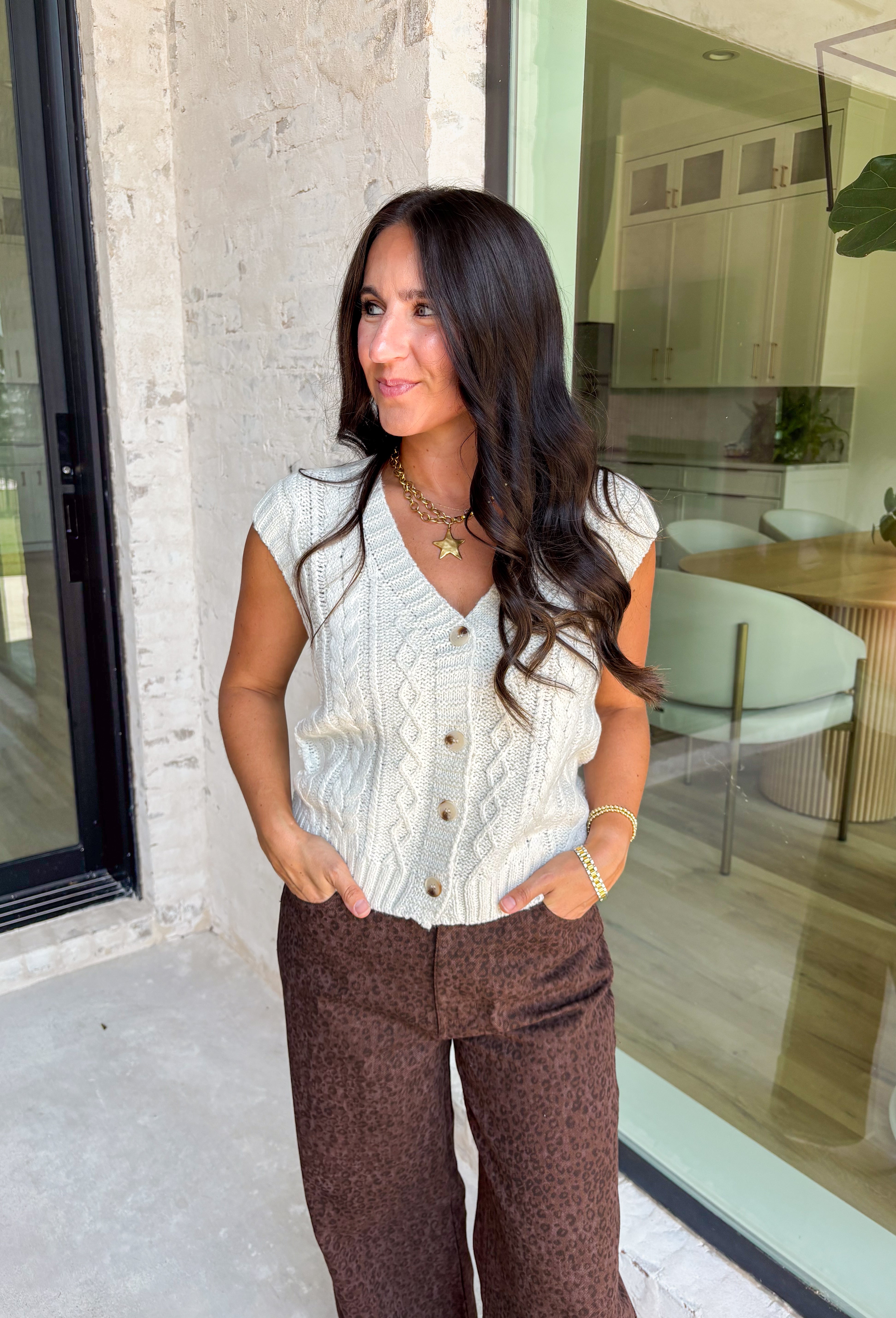 Case Closed Sweater Vest in Natural - Groovy's