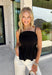 Every fall wardrobe needs a classic black cami, and this one is anything but basic! Designed with chic vertical pleating along the bodice, it adds beautiful texture and an elevated touch to any outfit. The adjustable shoulder straps and smocked back panel provide a comfortable, flattering fit, making it just as easy to wear on its own as it is layered under blazers, cardigans, or jackets. 
