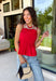 Every fall wardrobe needs a classic red cami, and this one is anything but basic! Designed with chic vertical pleating along the bodice, it adds beautiful texture and an elevated touch to any outfit. The adjustable shoulder straps and smocked back panel provide a comfortable, flattering fit, making it just as easy to wear on its own as it is layered under blazers, cardigans, or jackets. 