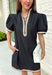 Classic with a modern twist, this black dress is the definition of effortless fall style. Classic black is beautifully accented with tan and cream trim along the front, sides, hem, and sleeves for a look that feels both timeless and eye-catching. The front button details and soft puff sleeves add just the right amount of charm, while the fully lined design and side pockets make it as comfortable as it is stylish. 