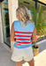 This light blue striped sweater tank is the perfect mix of classic and festive for summer! Featuring a red stripe print, it’s a subtle nod to patriotic style—perfect for the 4th of July and all your warm-weather plans. The ribbed crew neckline and hem give it a clean, polished look, while the functional gold button details along the sides add an elevated, eye-catching touch. Made from breathable cotton, it’s lightweight and easy to wear from day to night.