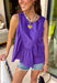 This purple sleeveless top is the versatile staple your wardrobe needs all year long! The vibrant color makes it a standout choice for game day season, while the clean, classic silhouette ensures you'll wear it far beyond football weekends. Designed with a high round neckline and a simple keyhole button closure in the back, it has an elevated look that's easy to dress up or down. 
