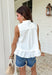 Crisp, classic, and endlessly versatile — this white sleeveless button down top is one you’ll reach for again and again. The clean silhouette keeps it timeless, while the tie detail at the top adds a soft, feminine touch that sets it apart from your basic button downs. Finished with a subtle ruffle hem for a hint of movement and charm, this top is lightweight and breathable in 100% cotton. It’s polished enough for work and easy enough for weekend wear — the kind of staple that works all season long.
