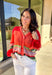 Bright, cozy, and perfect for spring layering, this coral button-down cardigan by Fate adds a happy pop of color to any outfit. Featuring a playful mix of red, pink, green, and blue stripes, this lightweight knit feels fun yet easy to wear. Soft and comfortable with just the right amount of warmth, it’s ideal for breezy mornings, cool evenings, or tossing on over your favorite spring basics.