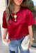 A rich red satin gives this short sleeve top from Sunday Edition the perfect festive feel for the holiday season. The smooth fabric adds a pretty touch of shine, while the lace hem brings in a soft detail that dresses up the simple silhouette. A keyhole opening at the back adds a finishing touch without taking away from the easy-to-style design. It’s a fun option for everything from Christmas parties and holiday dinners to festive date nights and seasonal get-togethers. 