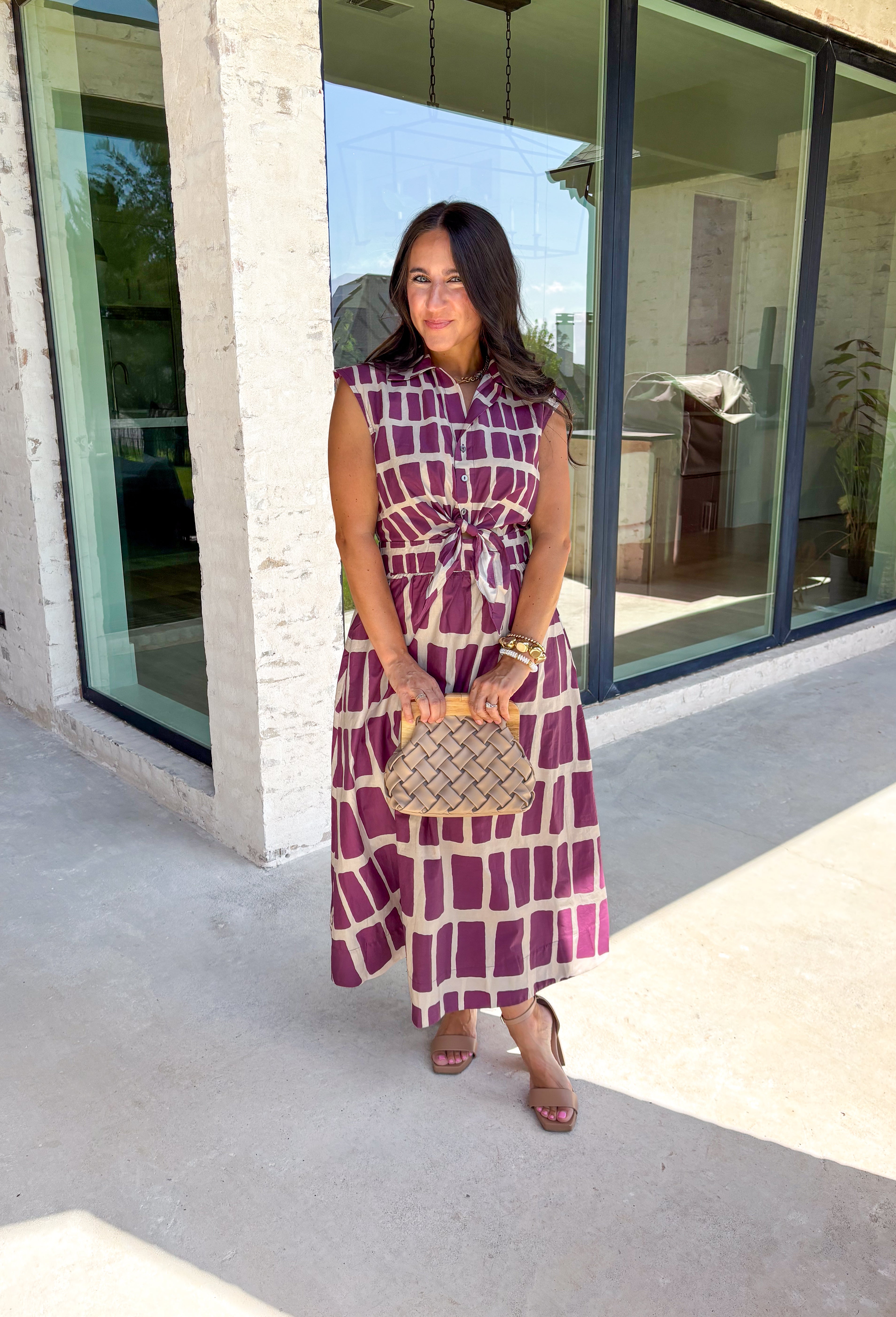 Fair & Square Midi Dress in Wine - Groovy's