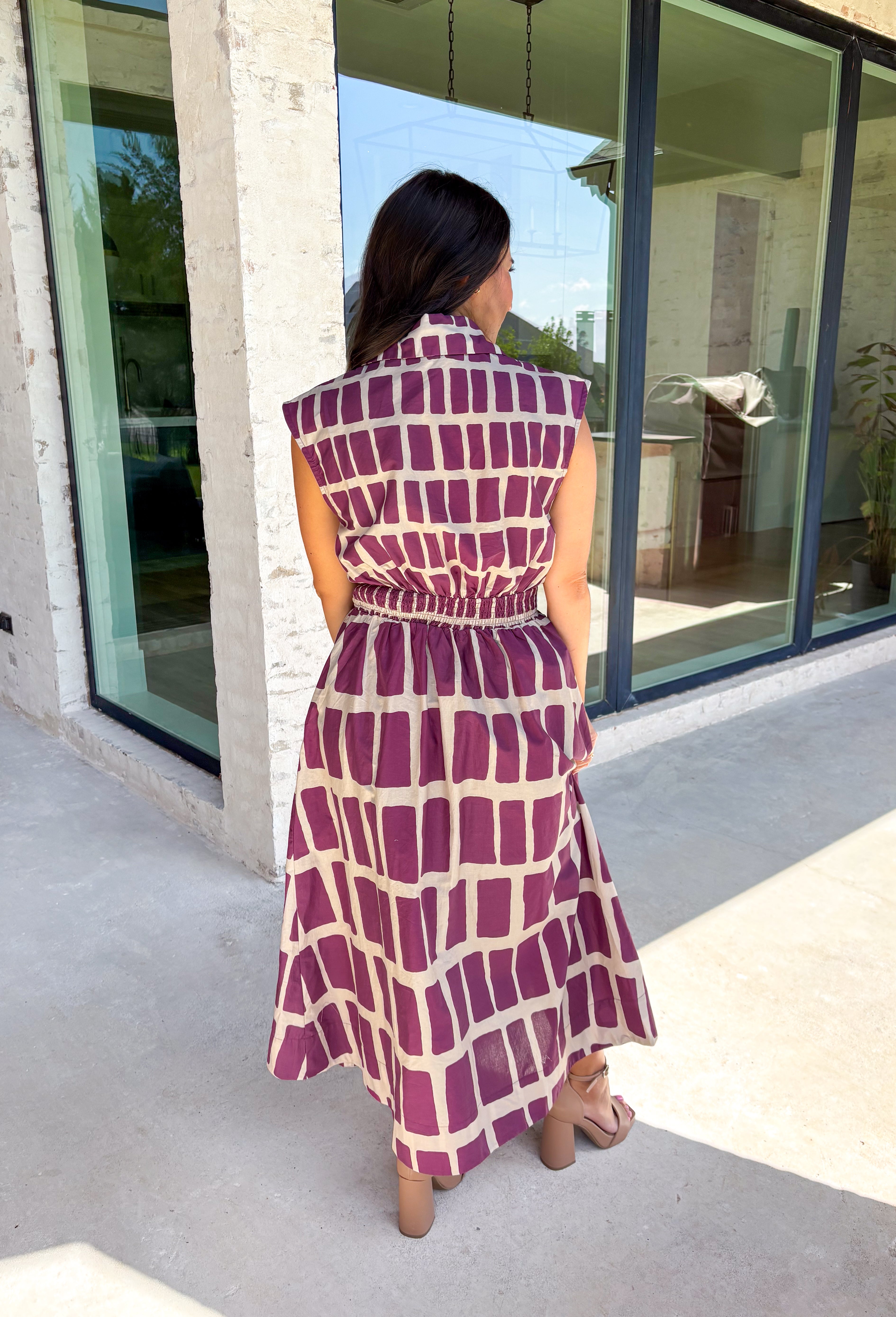 Fair & Square Midi Dress in Wine - Groovy's