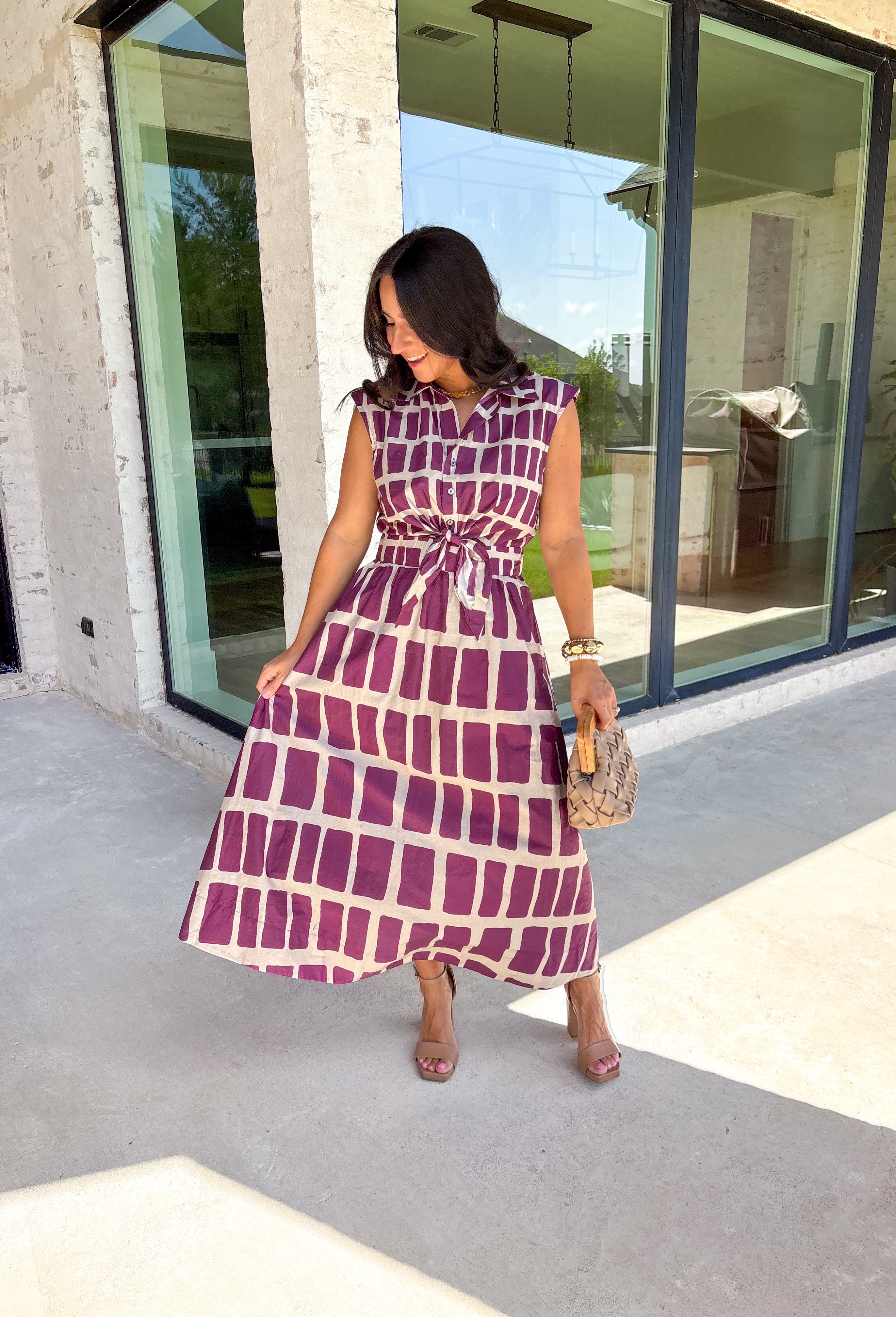 Fair & Square Midi Dress in Wine - Groovy's