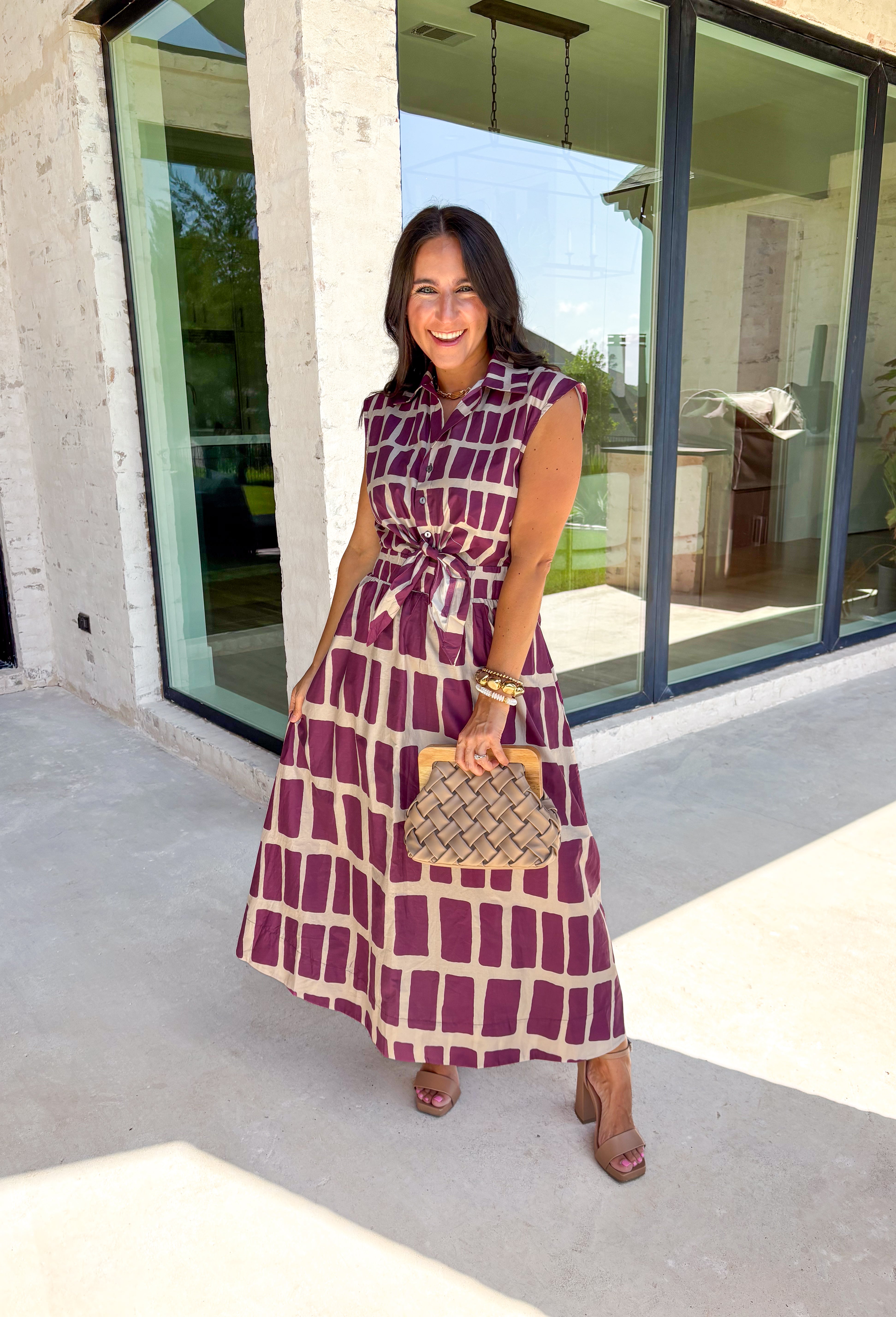 Fair & Square Midi Dress in Wine - Groovy's