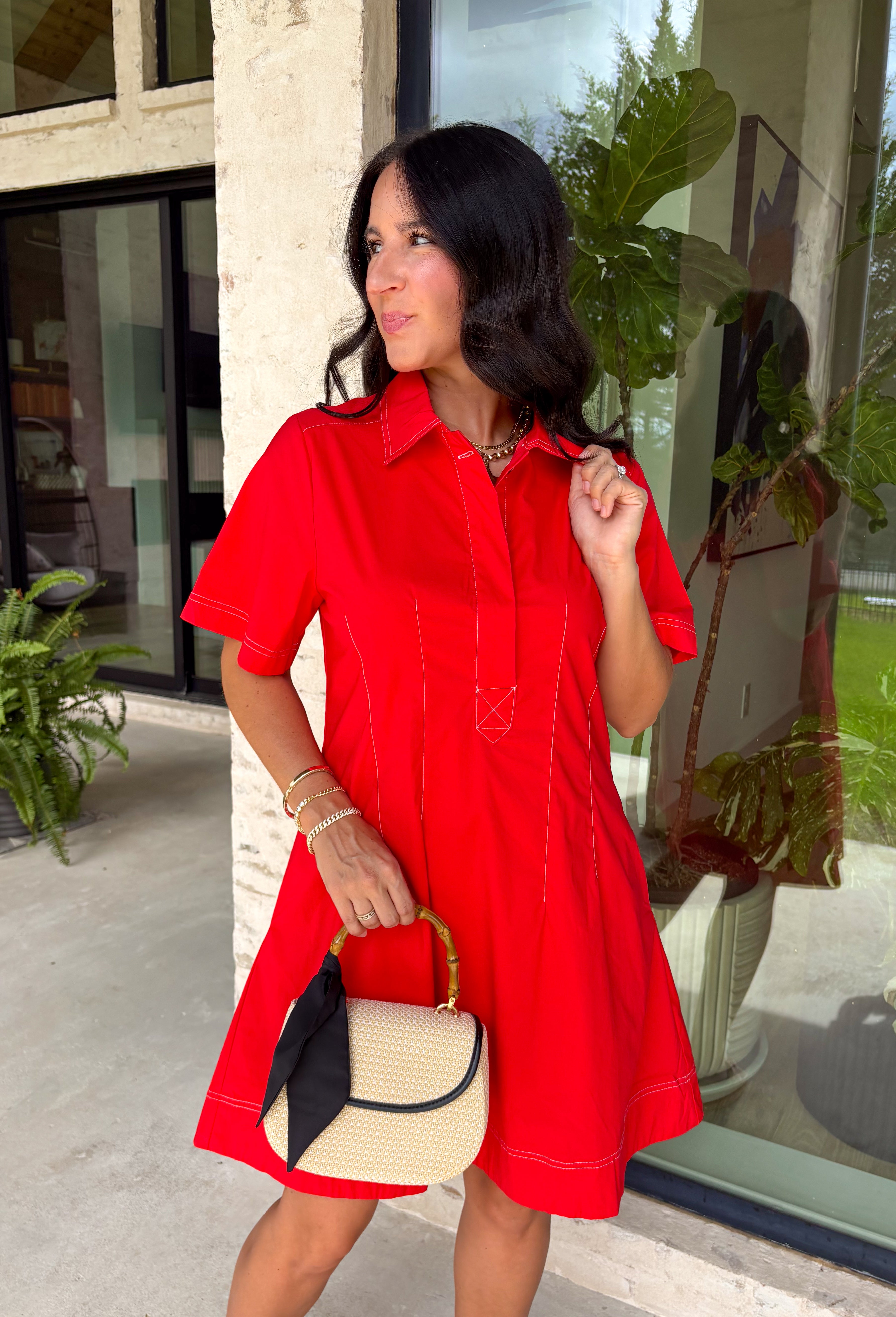 This red dress is the perfect blend of classic and effortless for summer! The vibrant red color makes a statement while still being easy to wear, and the stitch detailing along the front placket adds a subtle touch of texture and charm. Designed with a hidden button front, it has a clean, polished look that feels timeless and versatile. Fully lined with side pockets (always a win), it’s comfortable enough for everyday wear while still looking put together. 