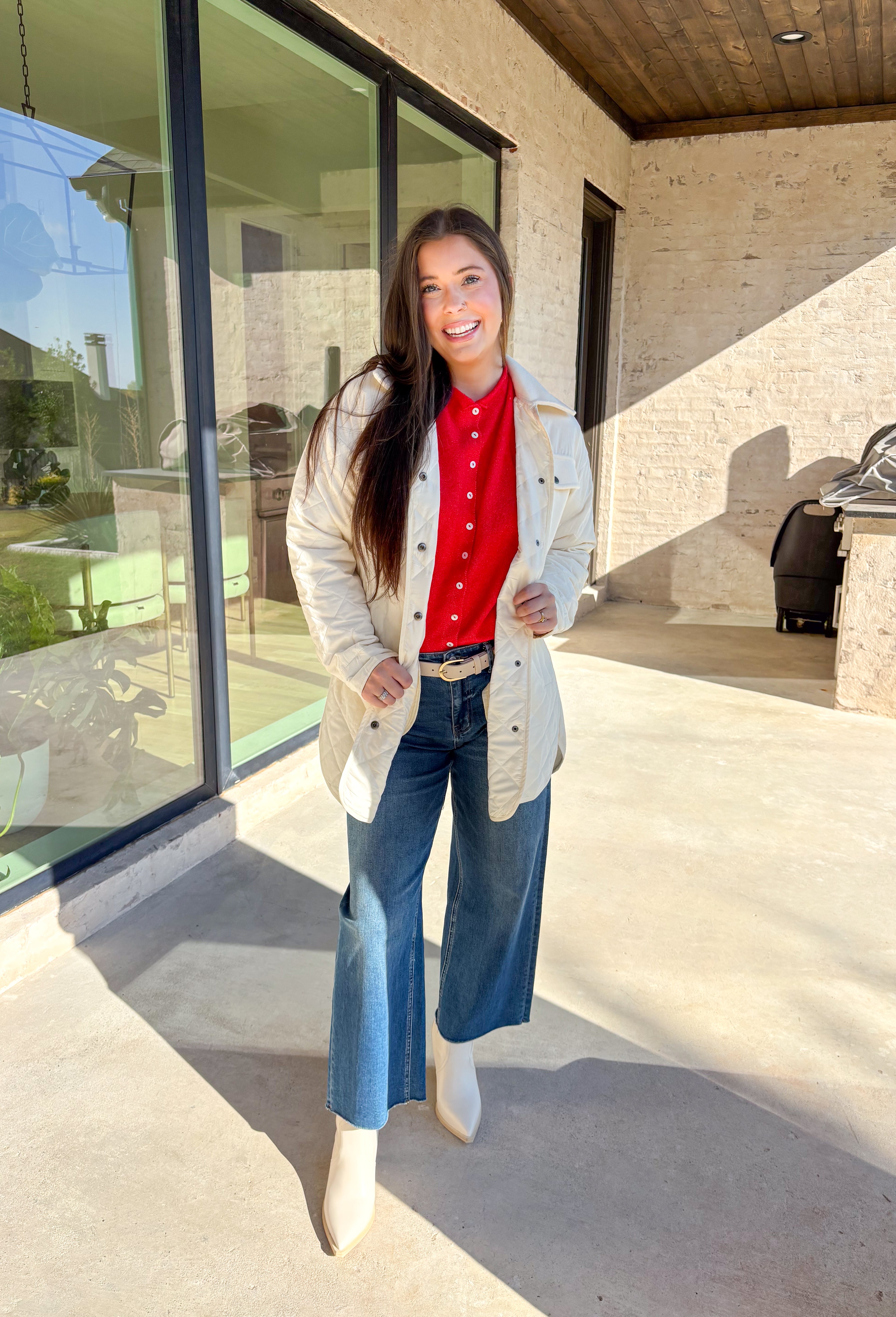 Bundle up in comfort with this off-white jacket by Mystree, the perfect balance of cozy and chic. The quilted front and sleeves bring texture and warmth, while the back is crafted from soft microfleece for that extra snug feel. Designed with both style and function in mind, it features a button-down front, self-tie waist for a flattering fit, and plenty of pockets—including two microfleece-lined front pockets and hidden side pockets. Lightweight yet warm, this jacket is your go-to layer for chilly winter da