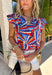 This colorful abstract print top is such a fun, statement-making piece for summer! Featuring a mix of red, white, blue, navy, and tan, it gives a subtle patriotic feel while still being easy to wear all season long. The ruffle sleeves and neckline add a soft, feminine touch, and the tie detail gives you that extra bit of styling versatility. Lightweight and breathable, it’s perfect for warm days when you want something a little elevated but still effortless. 