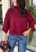 Rich merlot color makes this sweater top from Entro an instant favorite for the cooler months. The deep wine-inspired shade adds the perfect pop of seasonal color while still pairing easily with denim, cream, camel, and other autumn neutrals. A mock neckline gives it a classic look, while scalloped edges along the hem and sleeves add a sweet, unexpected finish. The ¾ length sleeves make it an easy transitional piece for warmer fall afternoons and chilly days ahead. 