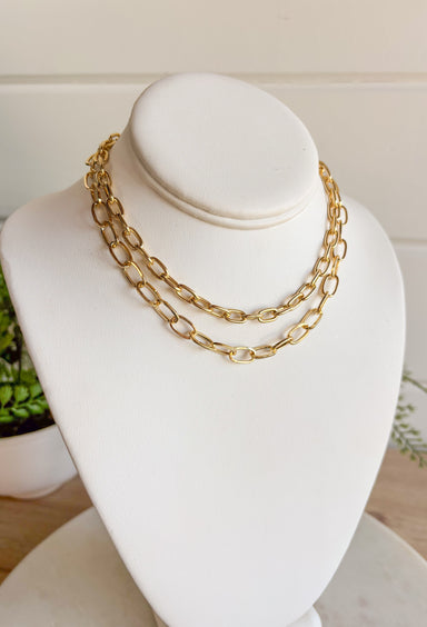 Gold Double Chain Link Necklace, double chain link choker necklace 