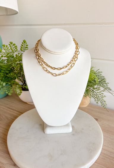 Gold Double Chain Link Necklace, double chain link choker necklace 