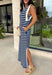 This navy and off white striped maxi dress is the effortless summer staple you'll reach for again and again! The classic stripe print gives it a timeless, coastal-inspired feel, while the contrast rib trim at the neckline and armholes adds a sporty touch. Lightweight and incredibly comfortable, it has that easy throw-on-and-go style that works for everything from vacation days to weekend errands. And with side pockets (always a win), it's as practical as it is cute. 