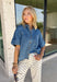 A timeless denim shirt is a wardrobe essential, and this one is designed to go with everything. Crafted from soft medium wash denim with warm tan contrast stitching throughout, this classic button-down top offers effortless style for every season. The collared neckline and front pocket give it a timeless look, while the short sleeves make it perfect for layering or wearing on its own. 