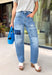 Your favorite barrel jeans are back in a fresh new style! These medium wash barrel jeans from Vervet feature the same flattering silhouette you already love, now updated with eye-catching patchwork detailing for an effortlessly cool, lived-in look. Crafted from comfortable stretch denim, they offer an easy fit that's perfect for everyday wear while adding a unique touch to any outfit. 