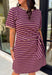 From busy weekdays to weekend plans, this striped dress is the effortless piece you'll find yourself reaching for again and again! Designed with classic plum and tan stripes, this lightweight dress offers the perfect mix of comfort and polished style for the season. The adjustable self-tie waist creates a flattering silhouette, while the contrast ribbed neckline and sleeve cuffs add a sporty-chic touch that makes this dress stand out. 