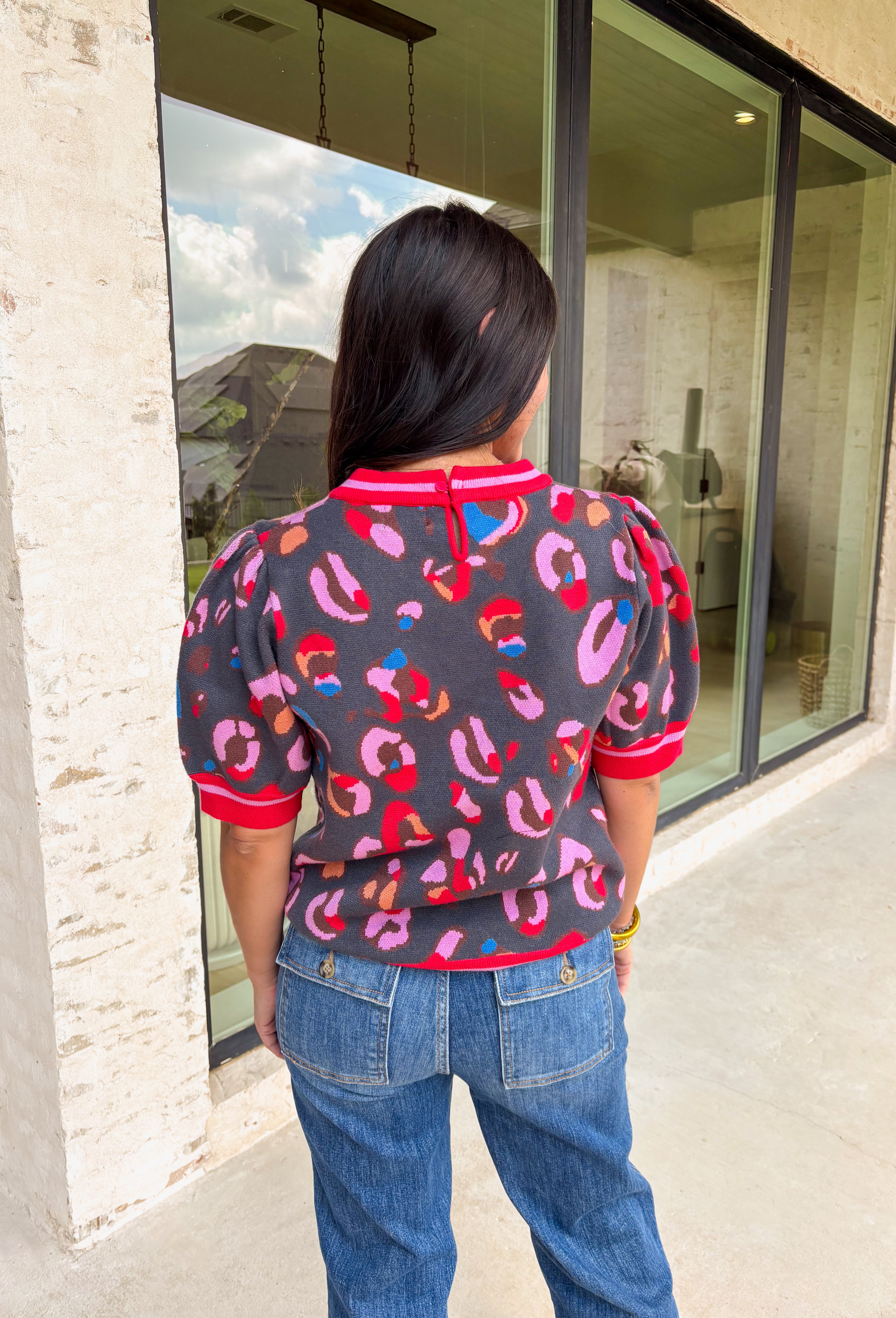 Layla Leopard Short Sleeve Sweater - Groovy's