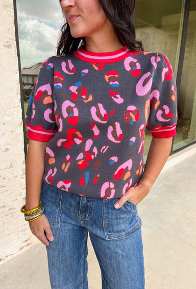 Layla Leopard Short Sleeve Sweater - Groovy's