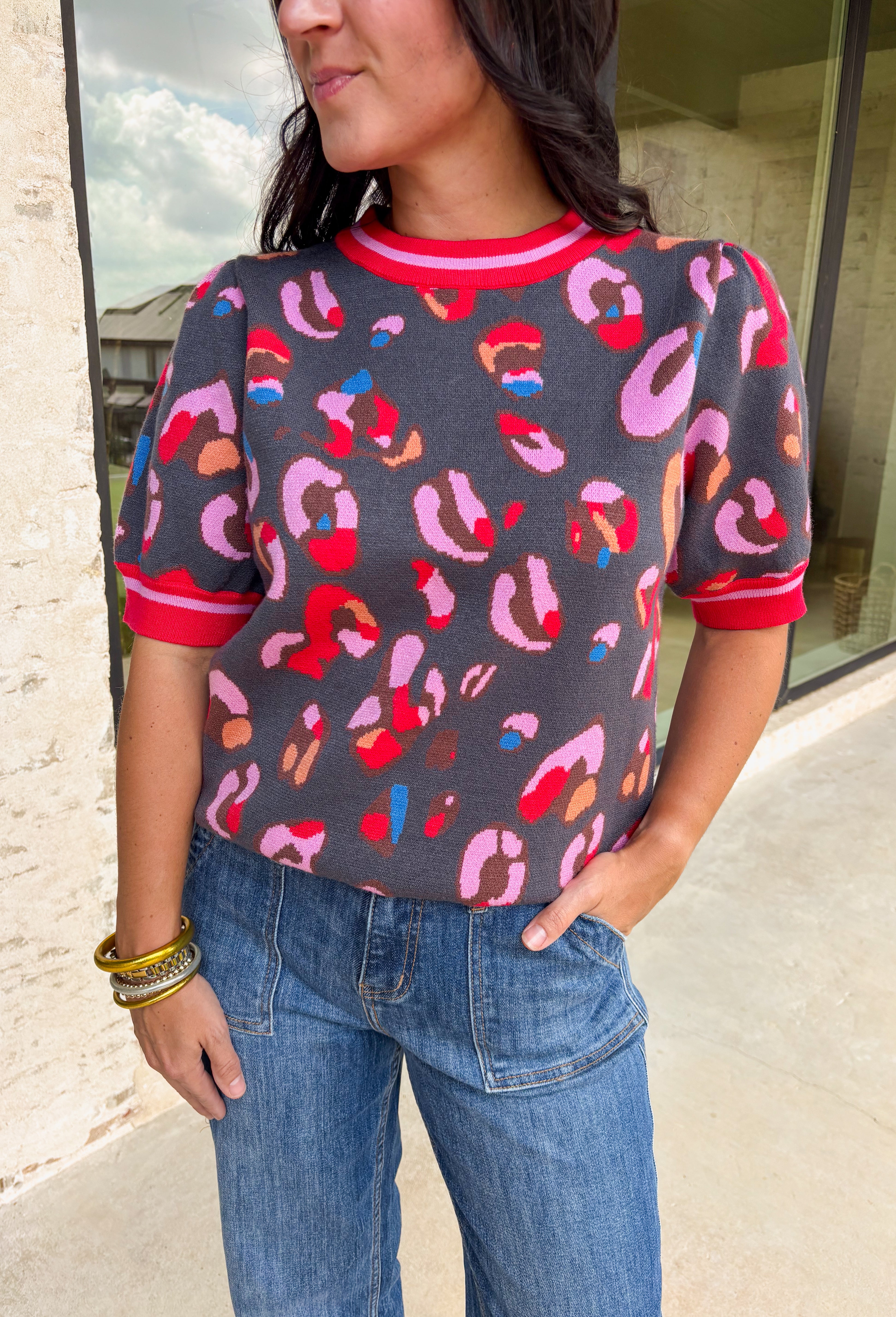 Layla Leopard Short Sleeve Sweater - Groovy's
