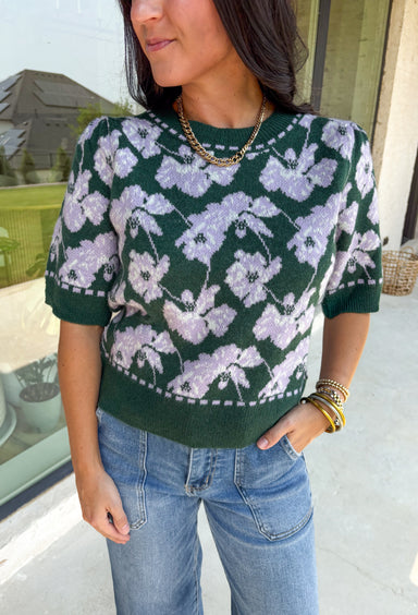Lizzie Floral Short Sleeve Sweater - Groovy's