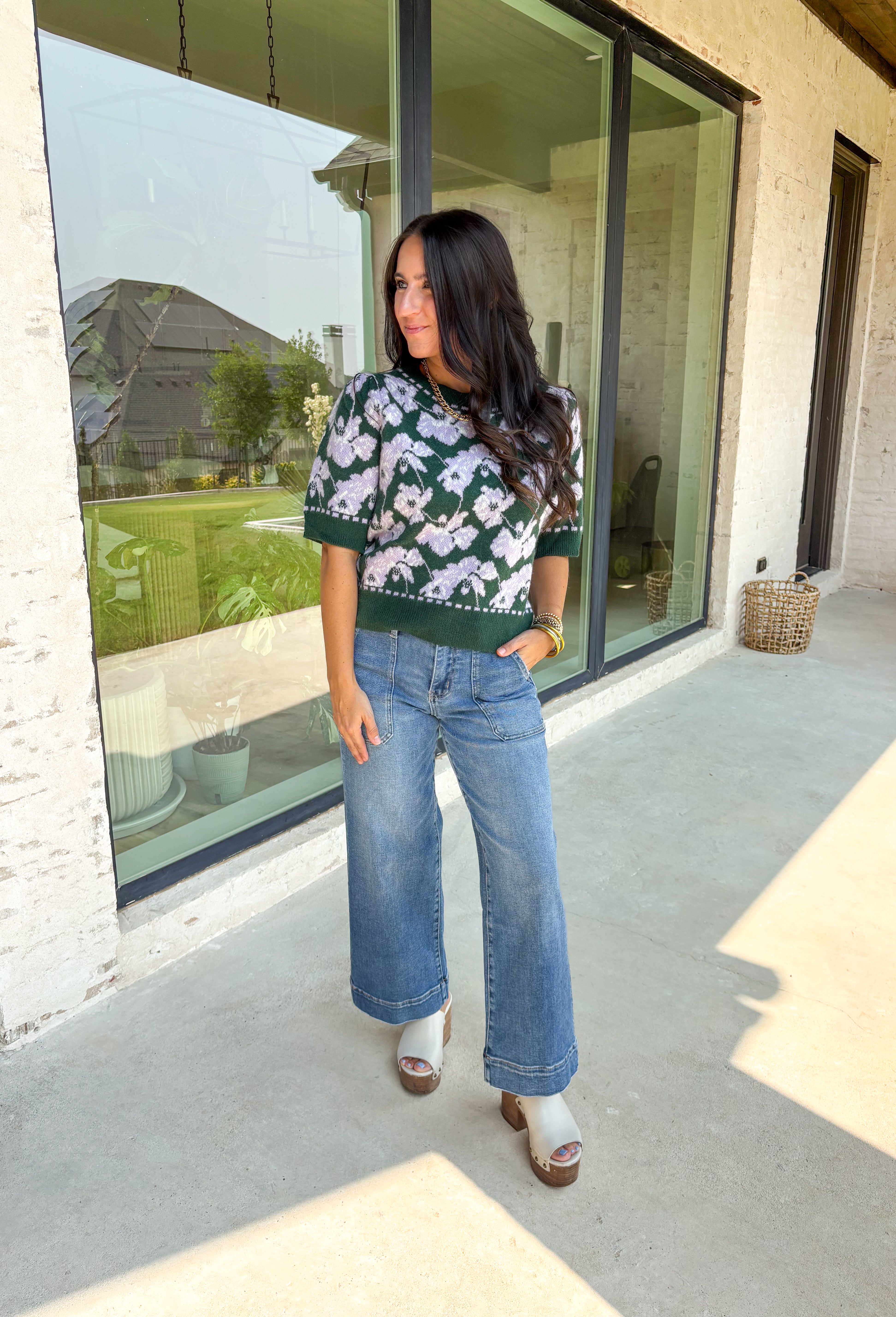 Lizzie Floral Short Sleeve Sweater - Groovy's