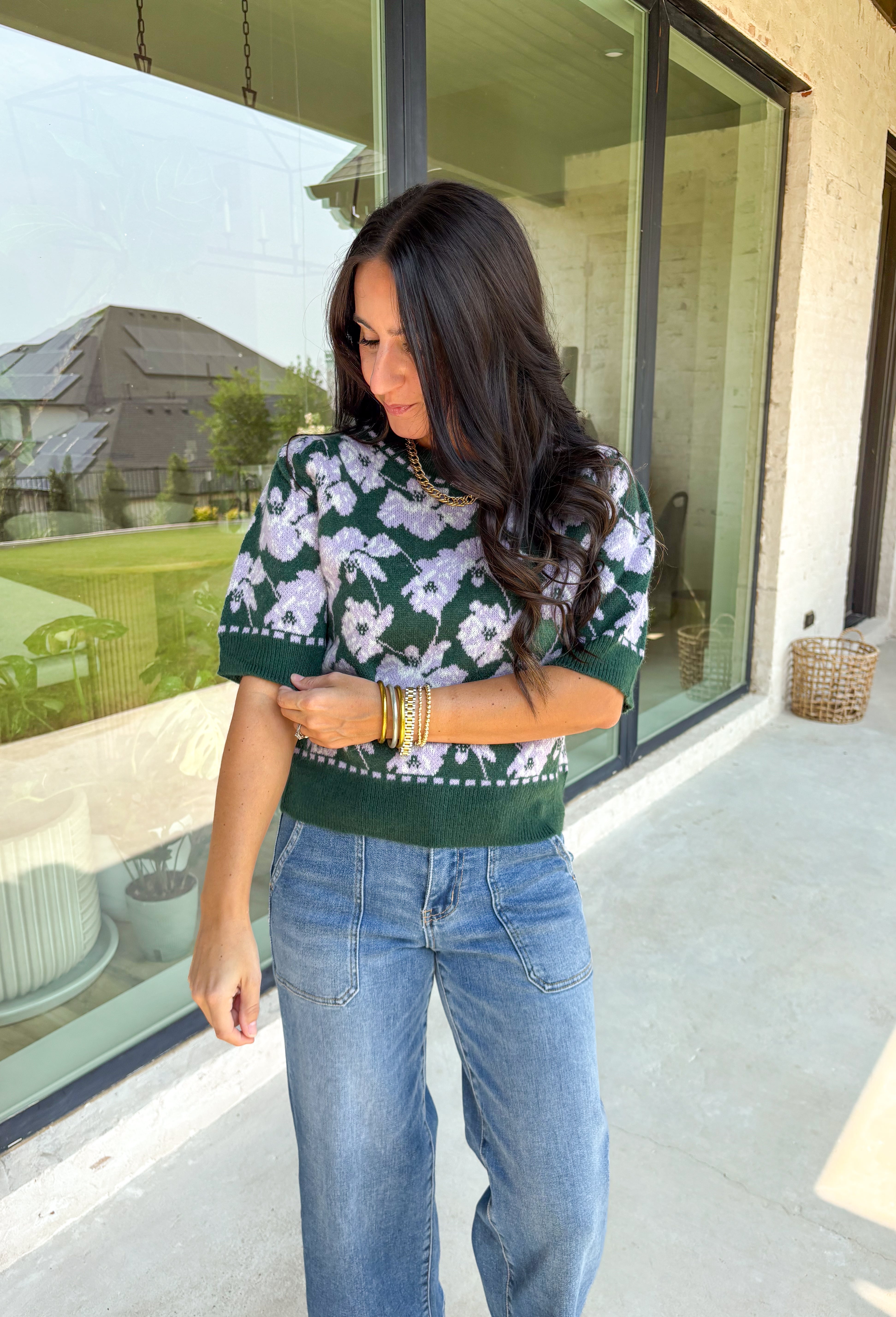 Lizzie Floral Short Sleeve Sweater - Groovy's