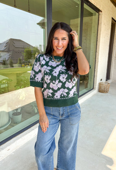 Lizzie Floral Short Sleeve Sweater - Groovy's
