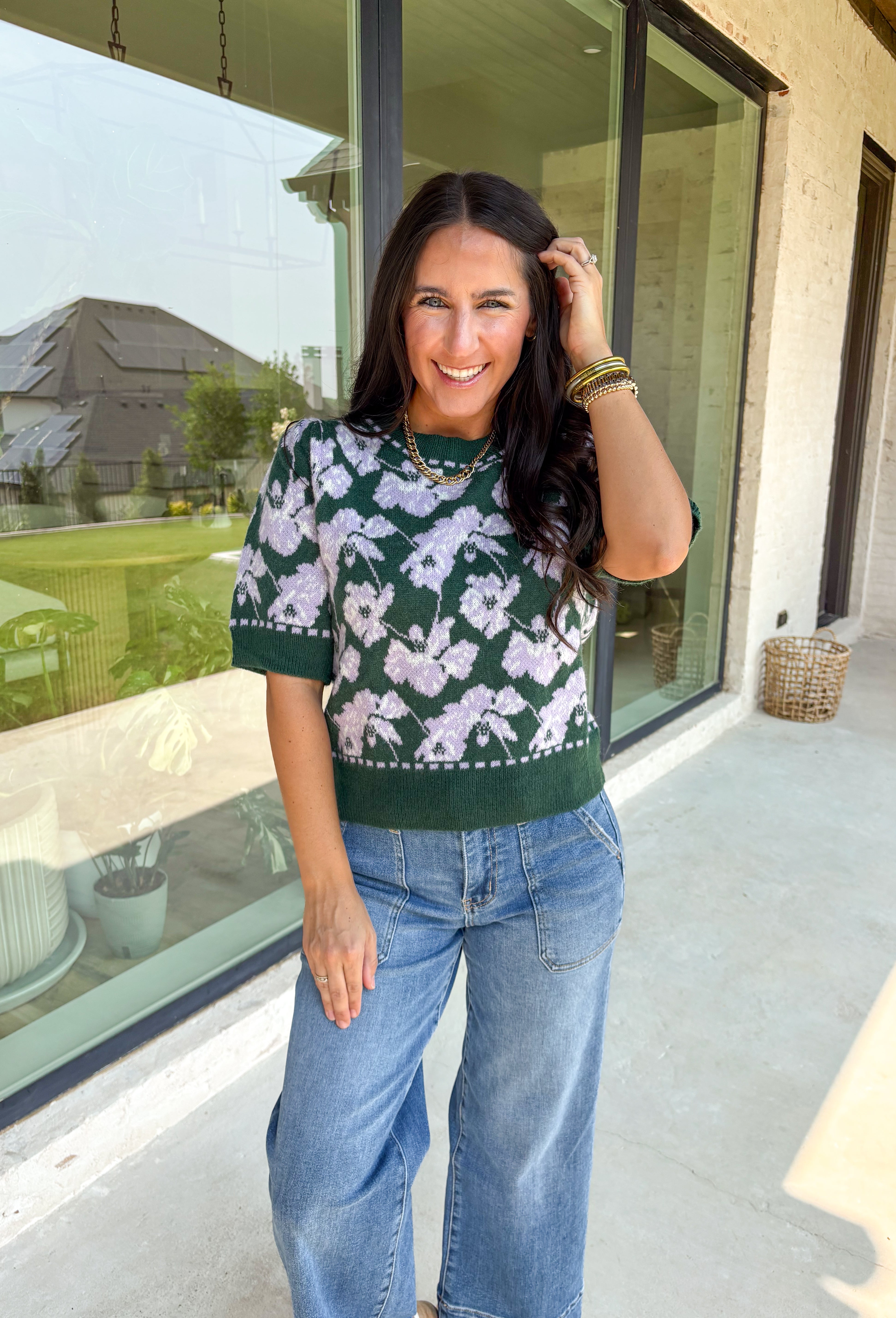 Lizzie Floral Short Sleeve Sweater - Groovy's