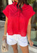 Bold, feminine, and perfect for sunny days! This red short sleeve button down top features beautiful eyelet lace throughout, adding texture and charm to a classic silhouette. The vibrant color makes it an instant standout while the breathable cotton fabric keeps it comfortable and easy to wear. Designed with a collared neckline and full button front, this top blends timeless structure with delicate detail. It’s polished enough to dress up but still relaxed enough for everyday styling.