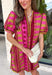 Make a statement this season in this beautifully detailed dress from Entro. Featuring a unique mix of stripes and polka dots in rich shades of plum, burgundy, and olive, this eye-catching dress is full of playful charm with a timeless feel. The flattering v-neckline is accented with decorative front button details, while contrast trim adds an extra touch of personality. 