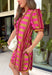 Make a statement this season in this beautifully detailed dress from Entro. Featuring a unique mix of stripes and polka dots in rich shades of plum, burgundy, and olive, this eye-catching dress is full of playful charm with a timeless feel. The flattering v-neckline is accented with decorative front button details, while contrast trim adds an extra touch of personality. 