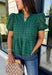 Elevate your fall wardrobe with this beautifully detailed hunter green top! Crafted from breathable cotton, this feminine top features intricate eyelet embroidery that adds timeless texture and charm. The ruffled accent neckline and flattering v-neck create an effortlessly polished look, while the button front and short puff sleeves with elastic cuffs offer both comfort and style. 