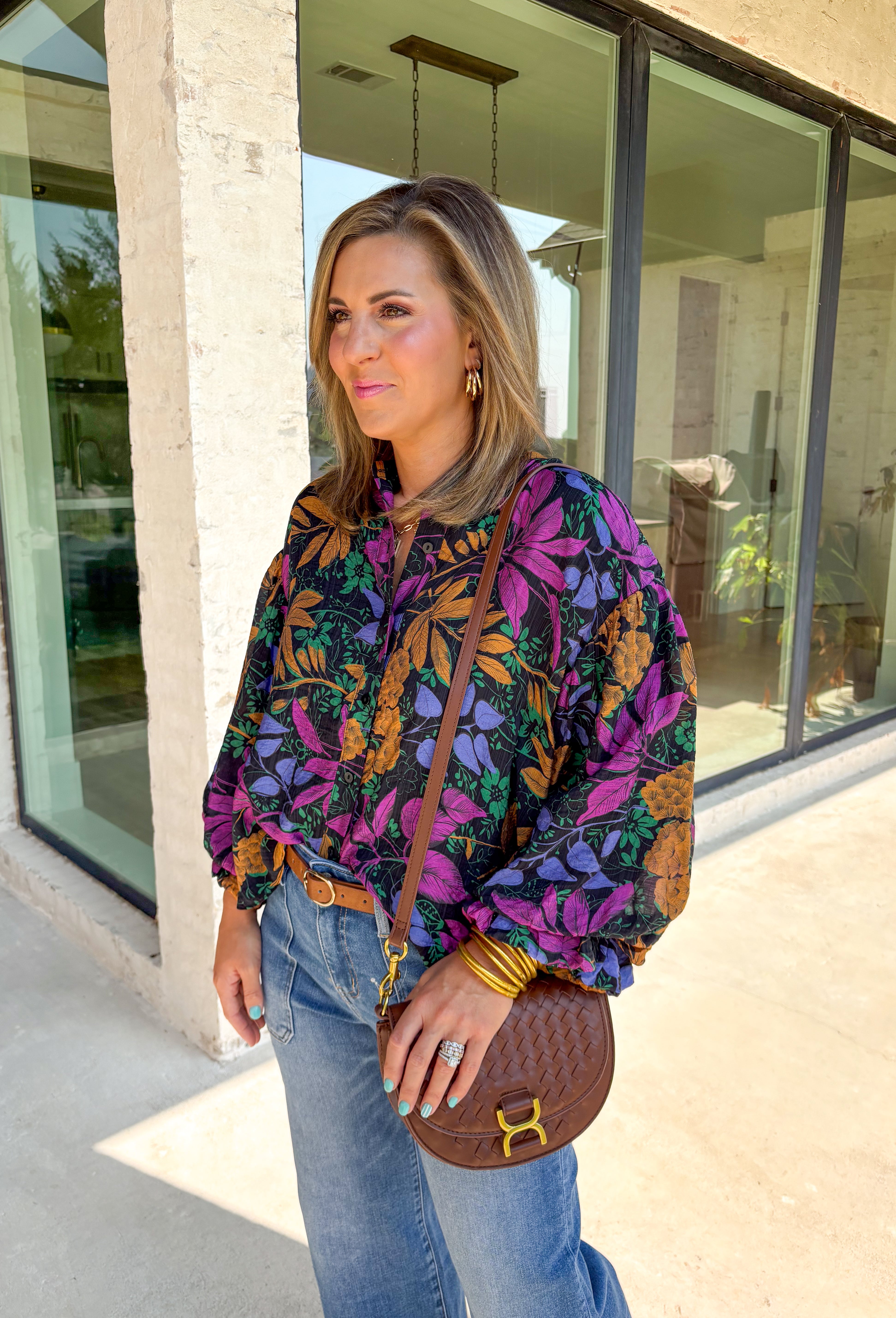 Midnight Blooms Button-Up Top - Groovy's