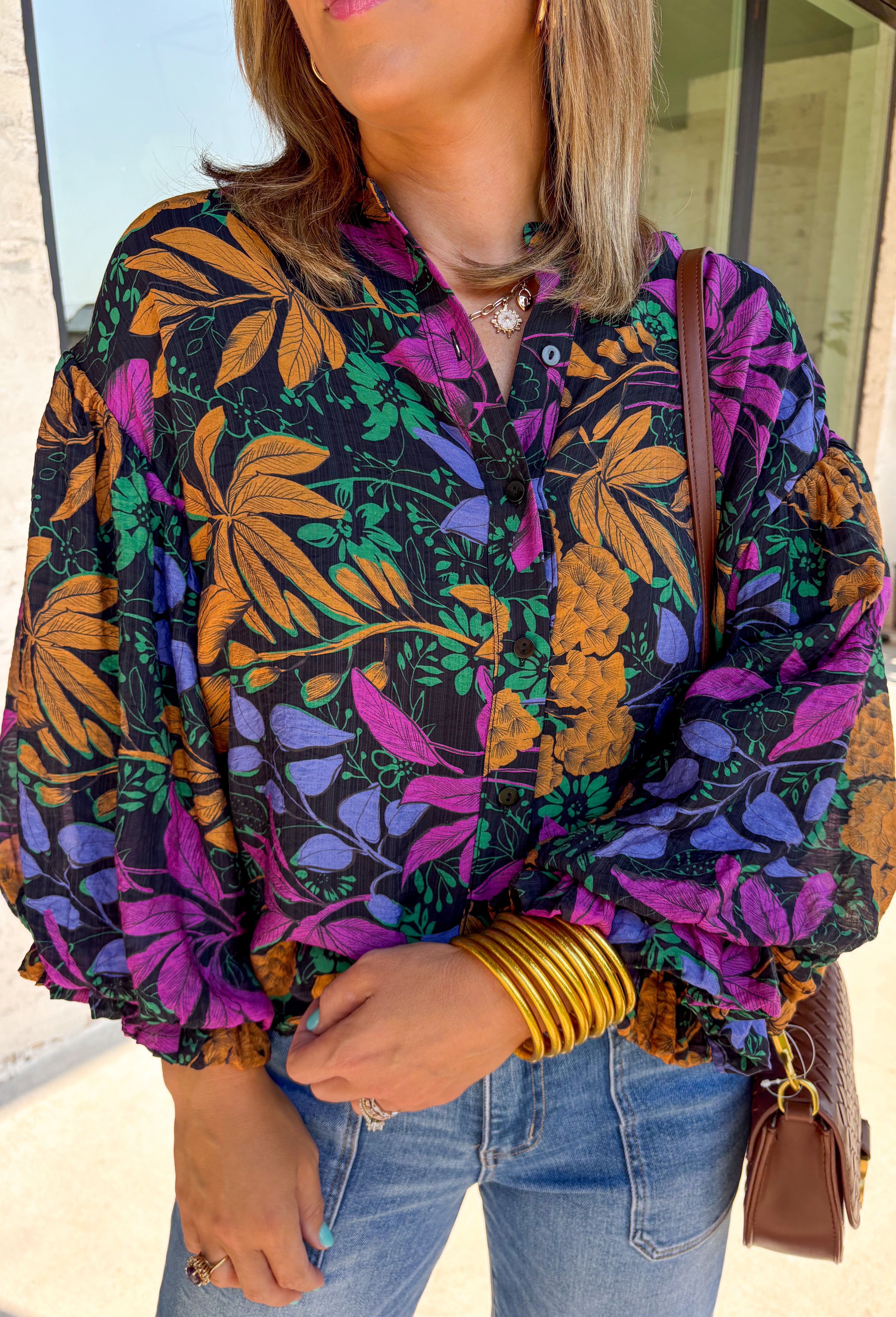 Midnight Blooms Button-Up Top - Groovy's