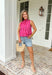 This pink and red striped peplum top is bringing all the fun, feminine summer vibes. The bold stripe combo makes such a statement, while the peplum silhouette creates a flattering, easy-to-wear shape. The tie neck detail and button front add that extra touch of charm, and the ruffle hem keeps it light and playful. Made from breathable cotton, it’s perfect for warm days when you still want to feel put together. Pair it with white denim or shorts.