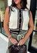 Elevate your everyday style with this timeless sweater knit that's equal parts classic and versatile. Crafted in an off-white knit with striking black and brown contrast trim, this sleeveless sweater offers a polished look you'll wear on repeat all season long. The button-front design makes it easy to style on its own or layered over a fitted long sleeve when temperatures start to cool. Whether you're heading to the office, brunch, or a weekend outing, this piece brings effortless charm to any outfit.