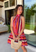 This striped dress is a beautiful way to welcome the new season! Featuring rich stripes in purple, pink, orange, and off white, it captures all the warmth and color of autumn while making a statement wherever you go. The self-tie bow at the back adds a feminine finishing touch, while the ruffle hem creates effortless movement with every step. Fully lined and finished with side pockets (always a favorite), this lightweight cotton dress is perfect.