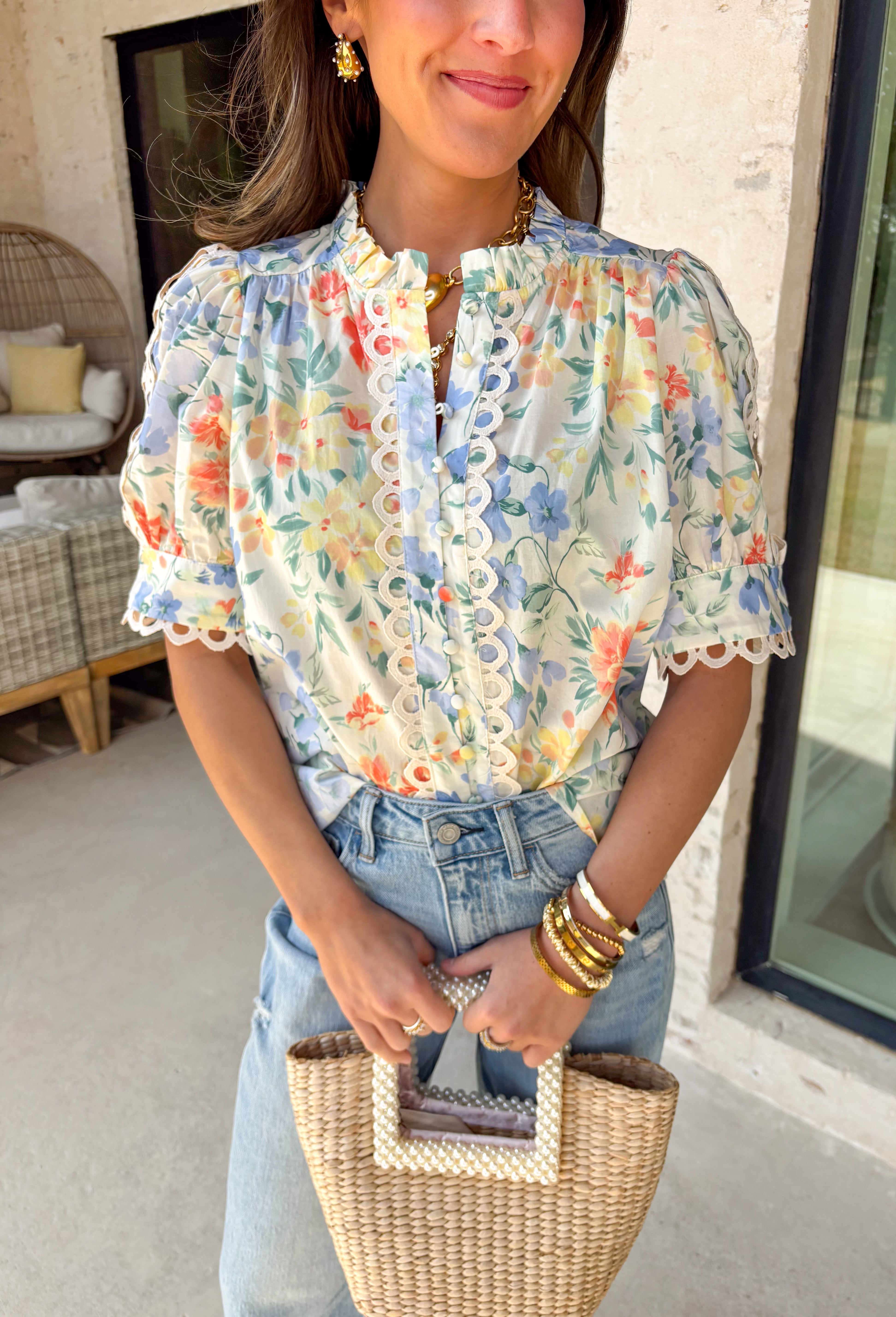 Paris Mornings Floral Top - Clothing - Tops - Entro - Groovy's