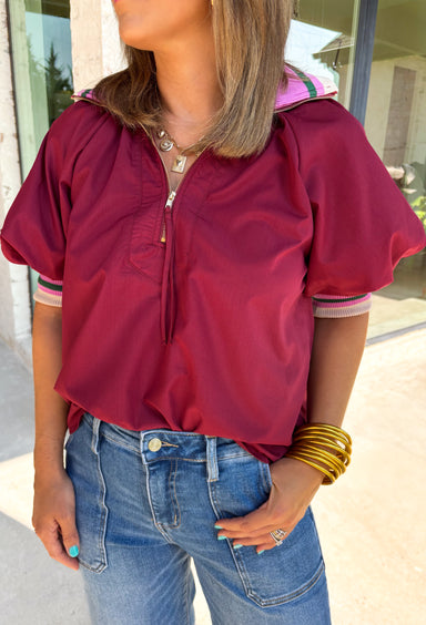Picking Sides Top in Burgundy - Groovy's