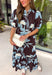 Celebrate the beauty of the season in this effortlessly feminine floral midi dress. Featuring a rich brown backdrop with a bold light blue and white floral print, this timeless silhouette is perfect for everything from weekend brunches to holiday gatherings. The ruffle neckline, puff sleeves, and flowy ruffle hem add a soft, romantic touch, while the button-front design creates a classic look you'll wear year after year. 