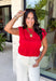 Say hello to your new fall favorite! This rich red short sleeve top brings all the cozy seasonal charm with its tiered peplum silhouette and delicate shirred detailing throughout. The lightweight, textured cotton makes it comfortable enough for those warmer autumn afternoons, while the cropped length and elastic hem create a flattering shape that pairs perfectly with your favorite high-rise denim. 