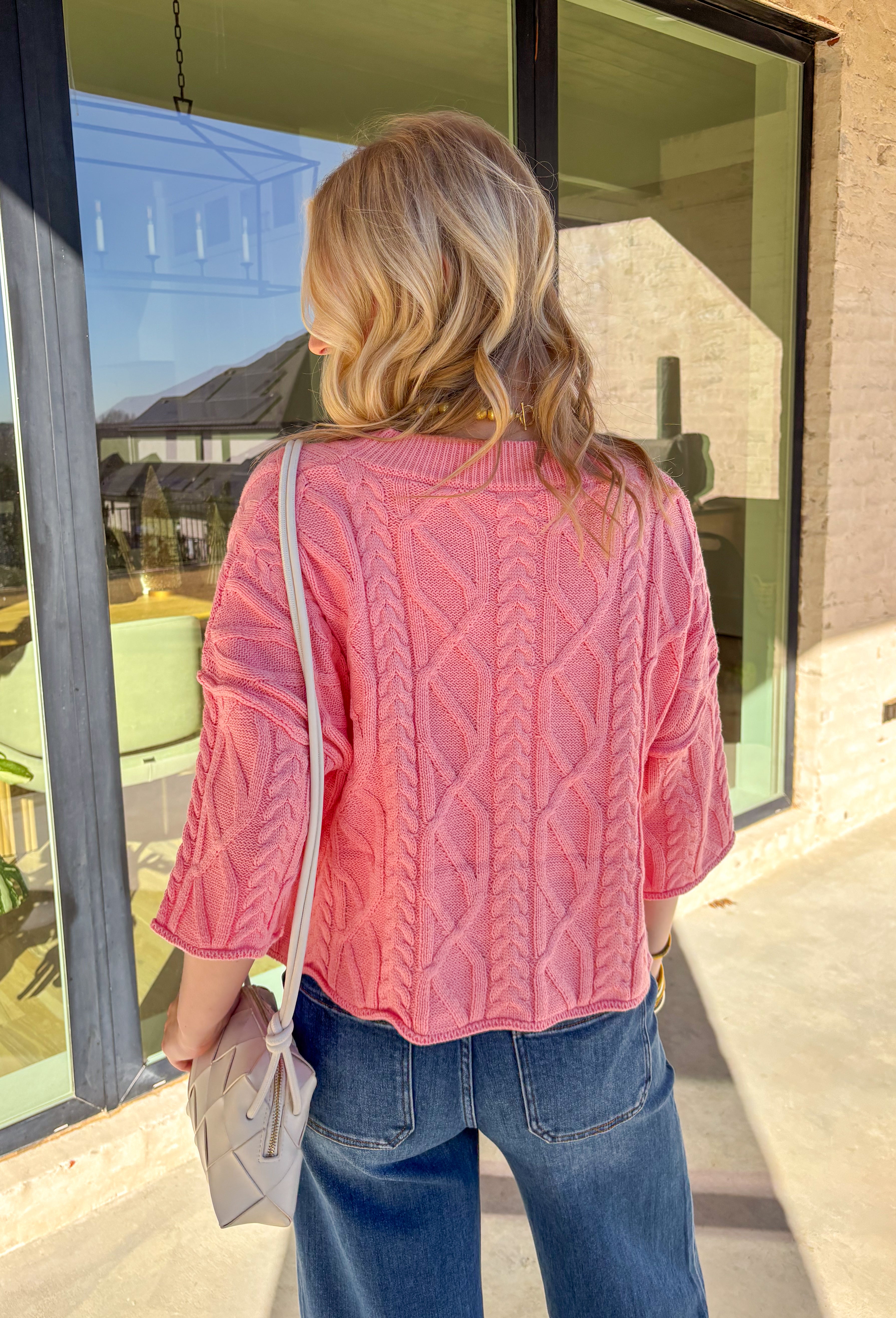 Bright, lightweight, and perfect for spring layering, this coral sweater knit pullover by Entro is an easy go-to for the season. Designed with ¾ length sleeves and a soft knit feel, it offers just the right amount of coverage without feeling heavy. The cheerful coral hue adds a pop of color that instantly refreshes your outfit, making it ideal for sunny days and breezy evenings alike.