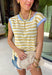 This neutral and mustard stripe top is such a fresh, easy piece for summer! The soft stripe pattern keeps it classic, while the light blue trim along the neckline and sleeves adds the perfect unexpected pop of color. The subtle cap sleeve gives just a little coverage while still keeping it cool and breezy for warm days. Lightweight and easy to style, this is one of those tops you can throw on with denim shorts or white jeans and instantly feel put together. 
