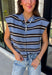Cozy meets colorful in this sweater cardigan that's made for fall. Featuring a sky blue, black, and crisp white stripes, this soft knit adds the perfect pop of seasonal color to your wardrobe. The button front gives you the option to wear it open as a layering piece or buttoned up as a sweater, making it a versatile staple you'll reach for again and again. Finished with cap sleeves and a cozy knit feel, it's perfect for everything from workdays to weekend coffee dates and all your autumn adventures.