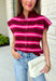 Cozy meets colorful in this sweater cardigan that's made for fall. Featuring rich burgundy, vibrant fuchsia, and crisp white stripes, this soft knit adds the perfect pop of seasonal color to your wardrobe. The button front gives you the option to wear it open as a layering piece or buttoned up as a sweater, making it a versatile staple you'll reach for again and again.